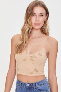 KHAKI Embroidered Floral Lace Cami, image 1