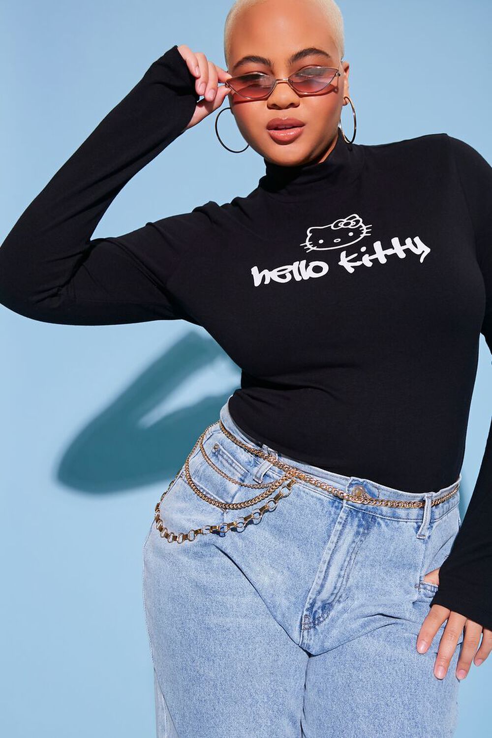 BLACK/MULTI Plus Size Hello Kitty Bodysuit, image 1