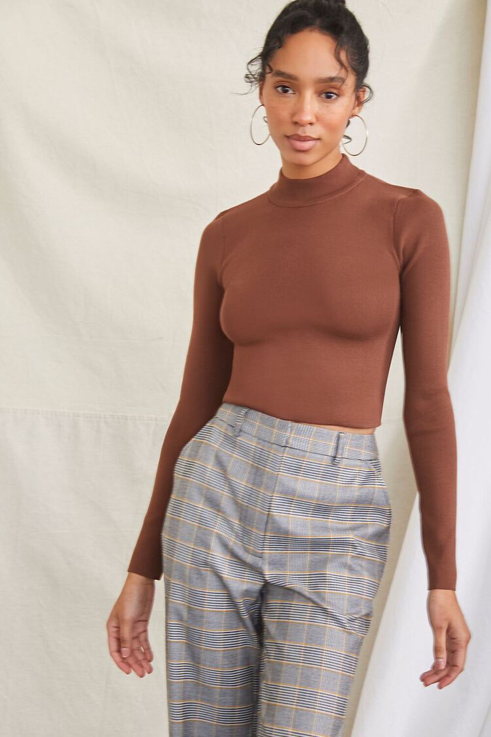 BROWN Fitted Sweater-Knit Crop Top, image 1