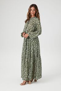 OLIVE/MULTI Chiffon Floral Print Midi Dress, image 2