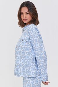 BLUE/WHITE Checkered Floral Denim Jacket, image 3