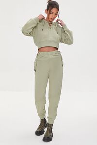 GREEN French Terry Lace-Up Joggers, image 1