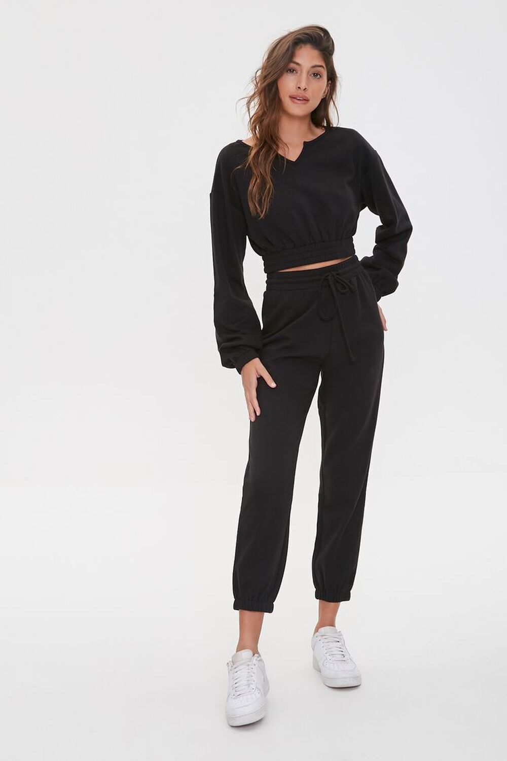 BLACK French Terry Pullover & Joggers Set, image 1
