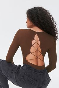 BROWN Lace-Up Long-Sleeve Bodysuit, image 3
