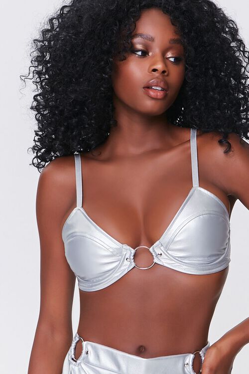 SILVER Faux Leather O-Ring Bralette, image 1
