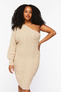 TAN Plus Size One-Shoulder Sweater Dress, image 2