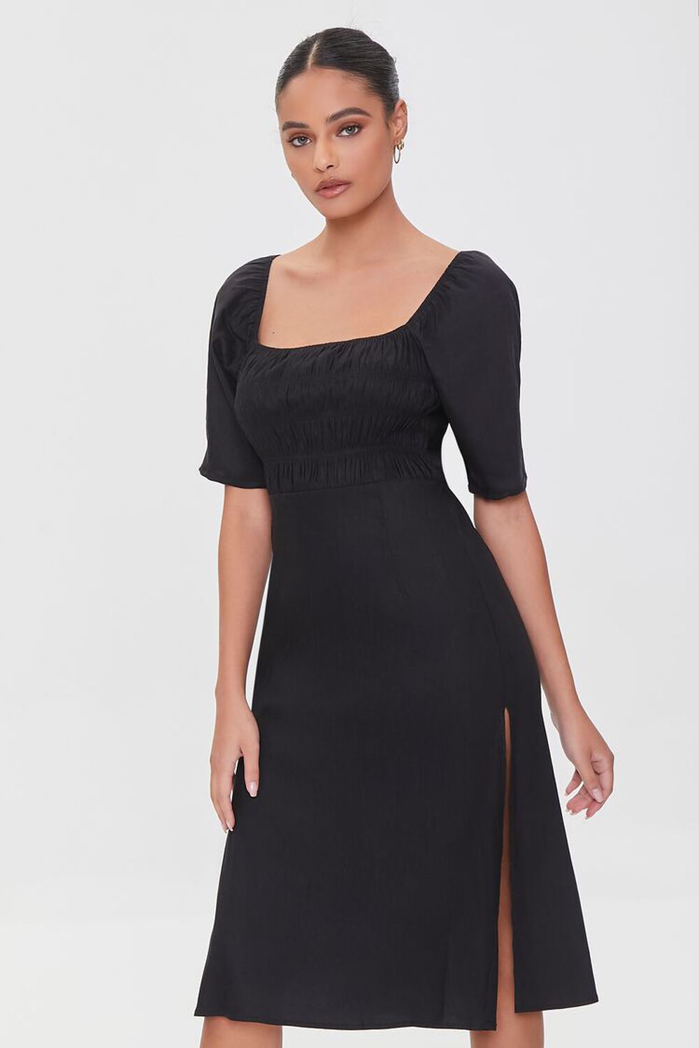 BLACK Linen-Blend Cutout M-Slit Dress, image 1