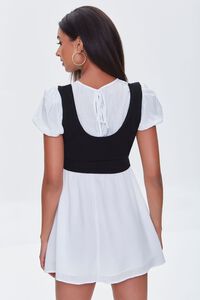 WHITE/BLACK Combo Puff-Sleeve Mini Dress, image 3