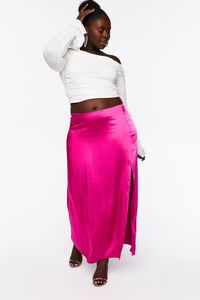 FUCHSIA Plus Size Satin Maxi Skirt, image 5
