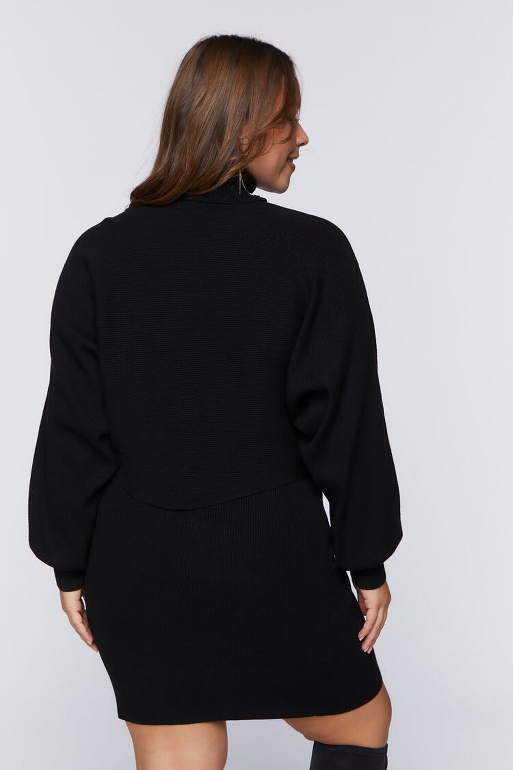 BLACK Plus Size Ribbed Sweater & Skirt Set, image 3
