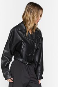 BLACK Faux Leather Cropped Moto Jacket, image 2
