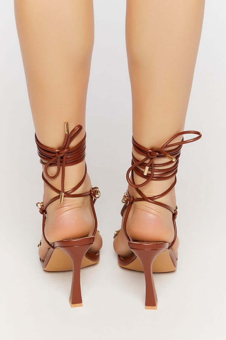 Date-Night Knotted Detail Lace Up Square Toe Sculptured Flared Block Heel  In Orange Faux Leather – Shoes Post