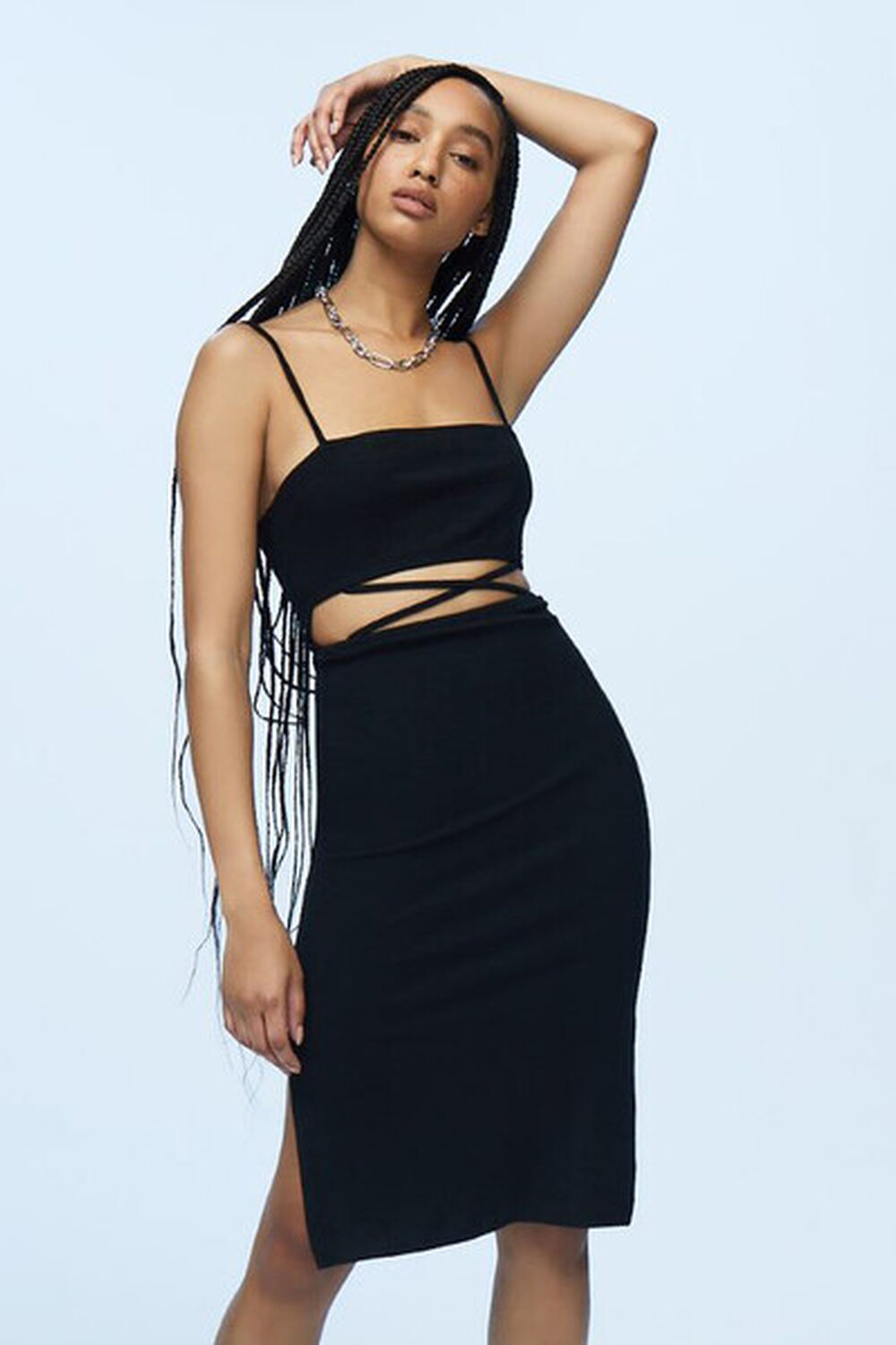 BLACK Strappy Cutout Cami Dress, image 1