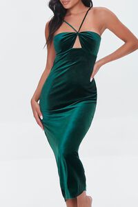 HUNTER GREEN Velour Cutout Midi Dress, image 1