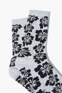 HEATHER GREY/BLACK Men Tropical Floral Crew Socks, image 3