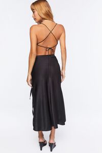 BLACK Satin Crop Top & Midi Skirt Set, image 3