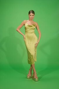 HERBAL GREEN Satin Cowl Midi Slip Dress, image 1