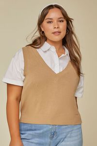 PINE BARK Plus Size Ribbed-Trim Sweater Vest, image 5