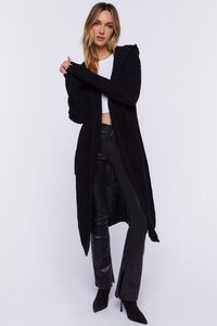 BLACK Hooded Duster Cardigan Sweater, image 1