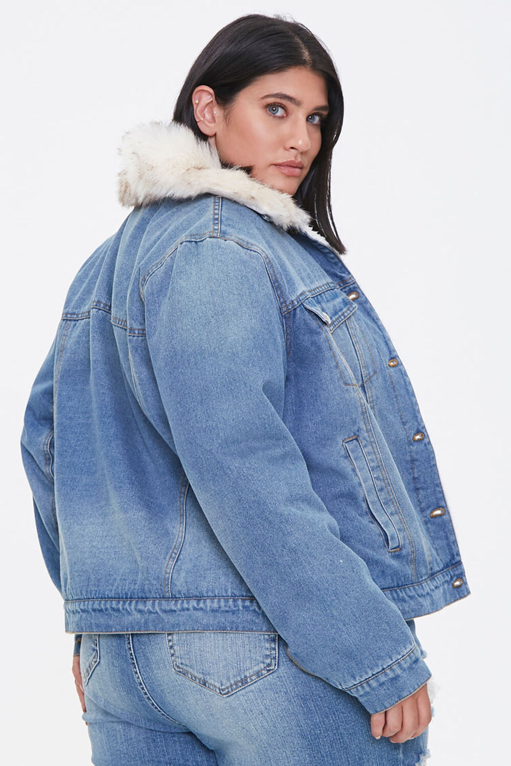 Plus Size Faux Fur-Trim Denim Jacket, image 3