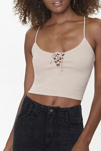 TAUPE Lace-Up Cropped Cami, image 1