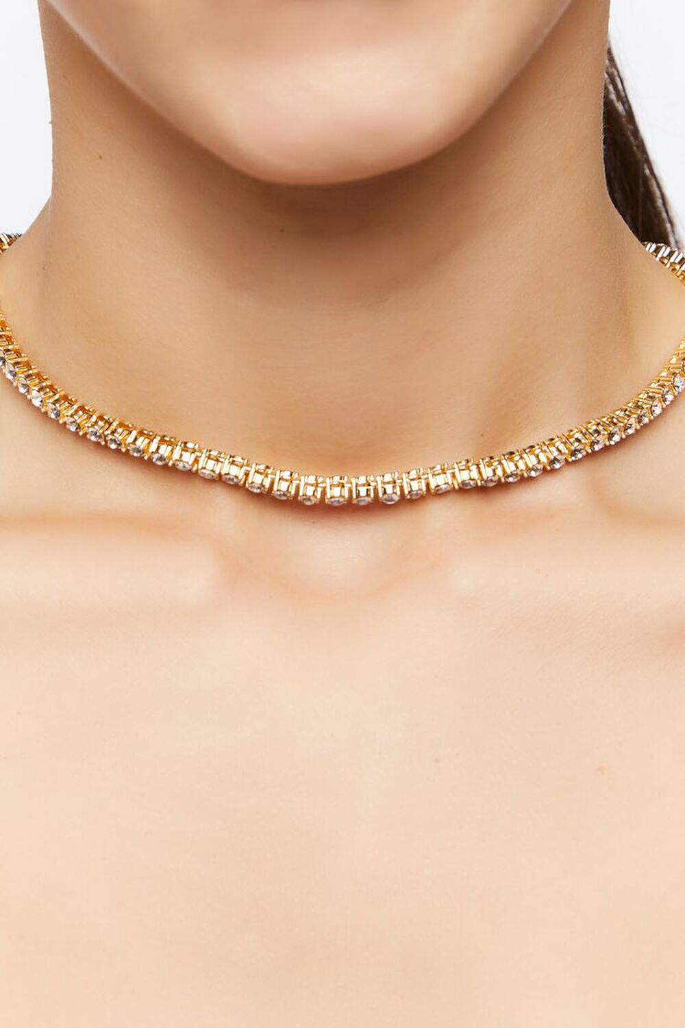 GOLD/CLEAR Faux Gem Box Chain Necklace, image 1