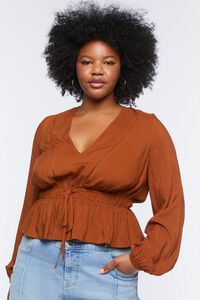 ROOT BEER Plus Size Shirred Puff Sleeve Top, image 2