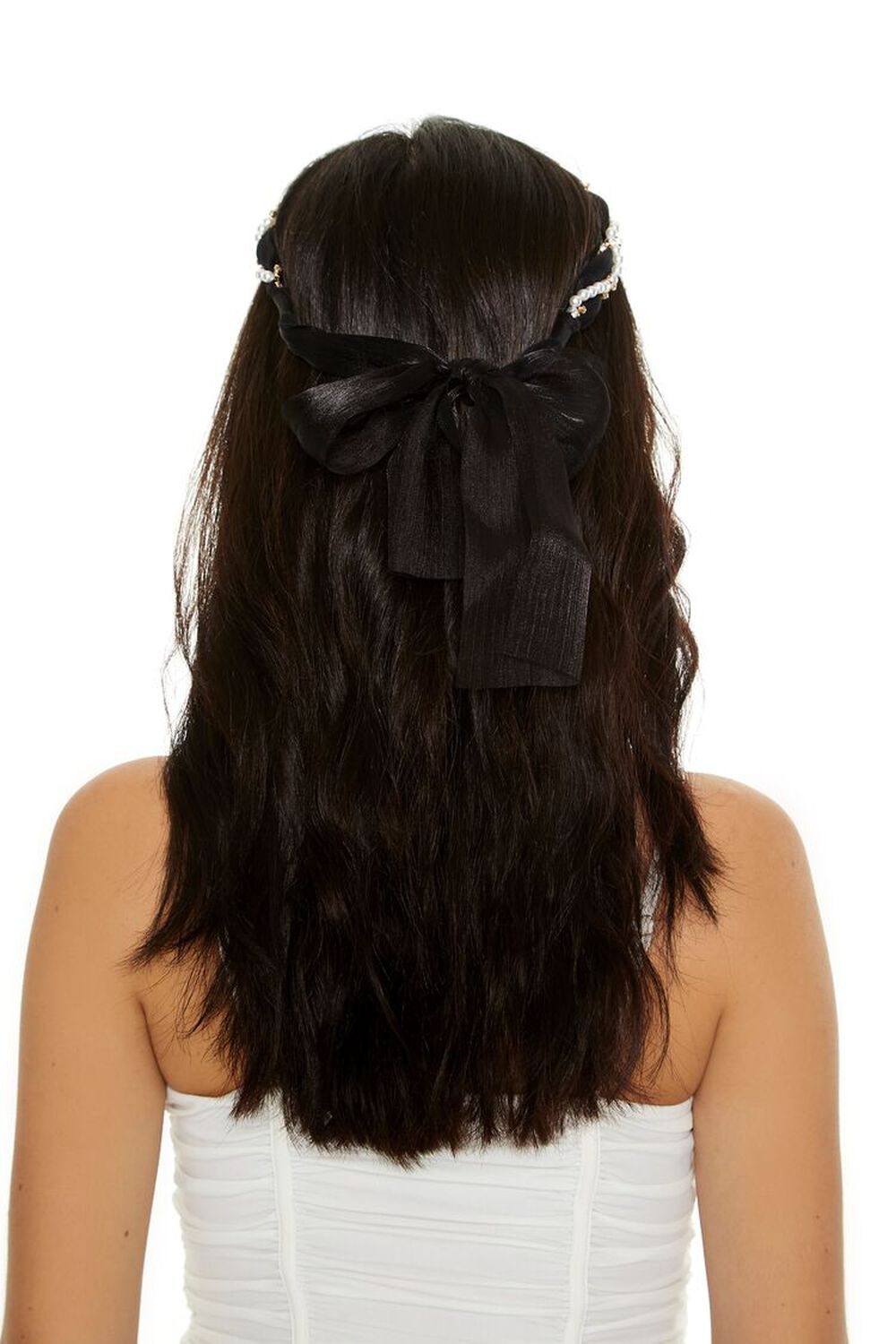BLACK Faux Pearl Bow Headband, image 3