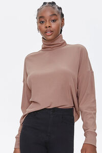 TAUPE Ribbed Turtleneck Top, image 1