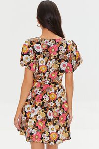 BLACK/MULTI Floral Print Puff-Sleeve Dress, image 3