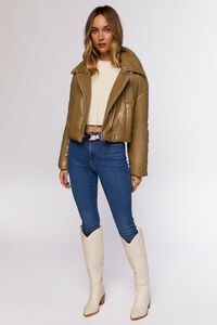 TAUPE Faux Leather Foldover Puffer Jacket, image 4