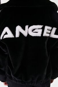 BLACK/WHITE Faux Fur Angel Graphic Jacket, image 5