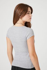 HEATHER GREY Rib-Knit Buttoned Baby Tee, image 3
