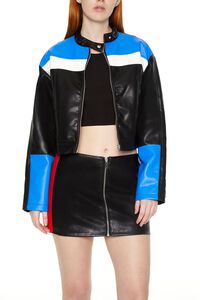 BLUE/MULTI Colorblock Faux Leather Moto Jacket, image 5