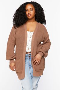 TAUPE Plus Size Open-Front Cardigan Sweater, image 1