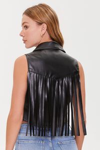 BLACK Faux Leather Fringe Moto Vest, image 3