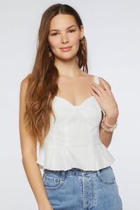 WHITE Pleated Cropped Peplum Top, image 1