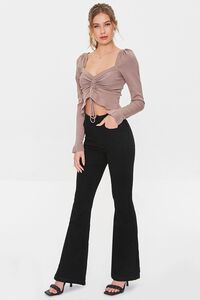 LIGHT BROWN Sweater-Knit Ruched Drawstring Top, image 4