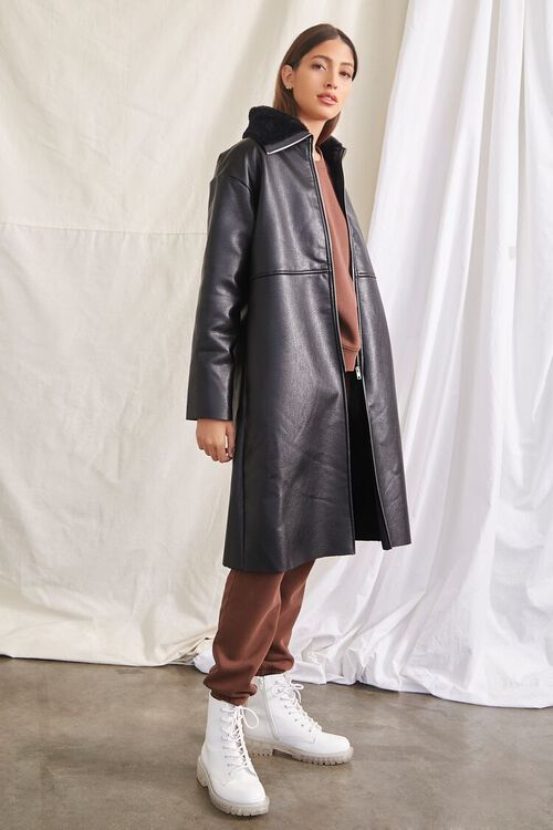 BLACK Faux Leather Longline Jacket, image 5
