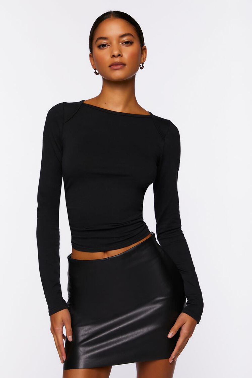 BLACK Ruched Long-Sleeve Tee, image 1
