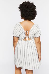 WHITE/BLACK Plus Size Striped Puff-Sleeve Mini Dress, image 3