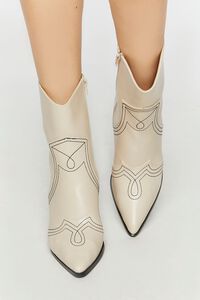 WHITE Faux Leather Contrast Cowboy Boots, image 4