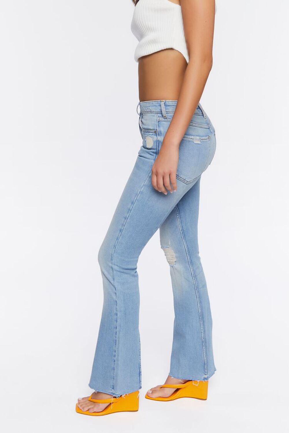 MEDIUM DENIM Hemp 10% High-Rise Bootcut Distressed Jeans, image 3
