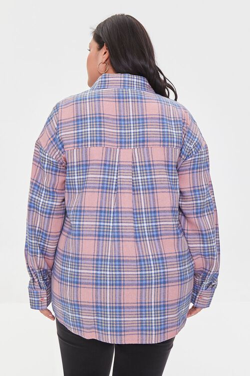 PINK/BLUE Plus Size Plaid Drop-Sleeve Shirt, image 3