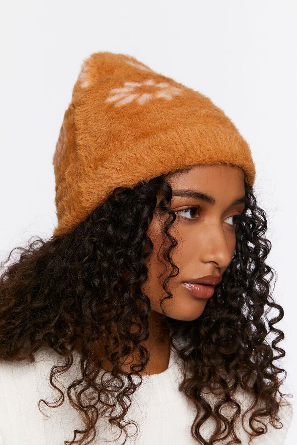 Fuzzy Knit Floral Beanie, image 3