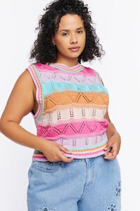 PINK/MULTI Plus Size Colorblock Sweater Vest, image 1