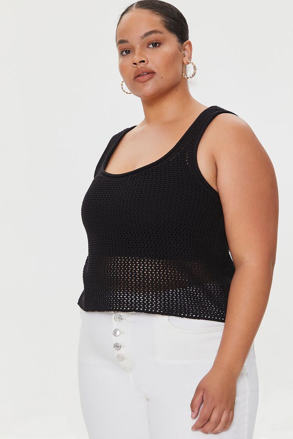 BLACK Plus Size Netted Tank Top, image 1