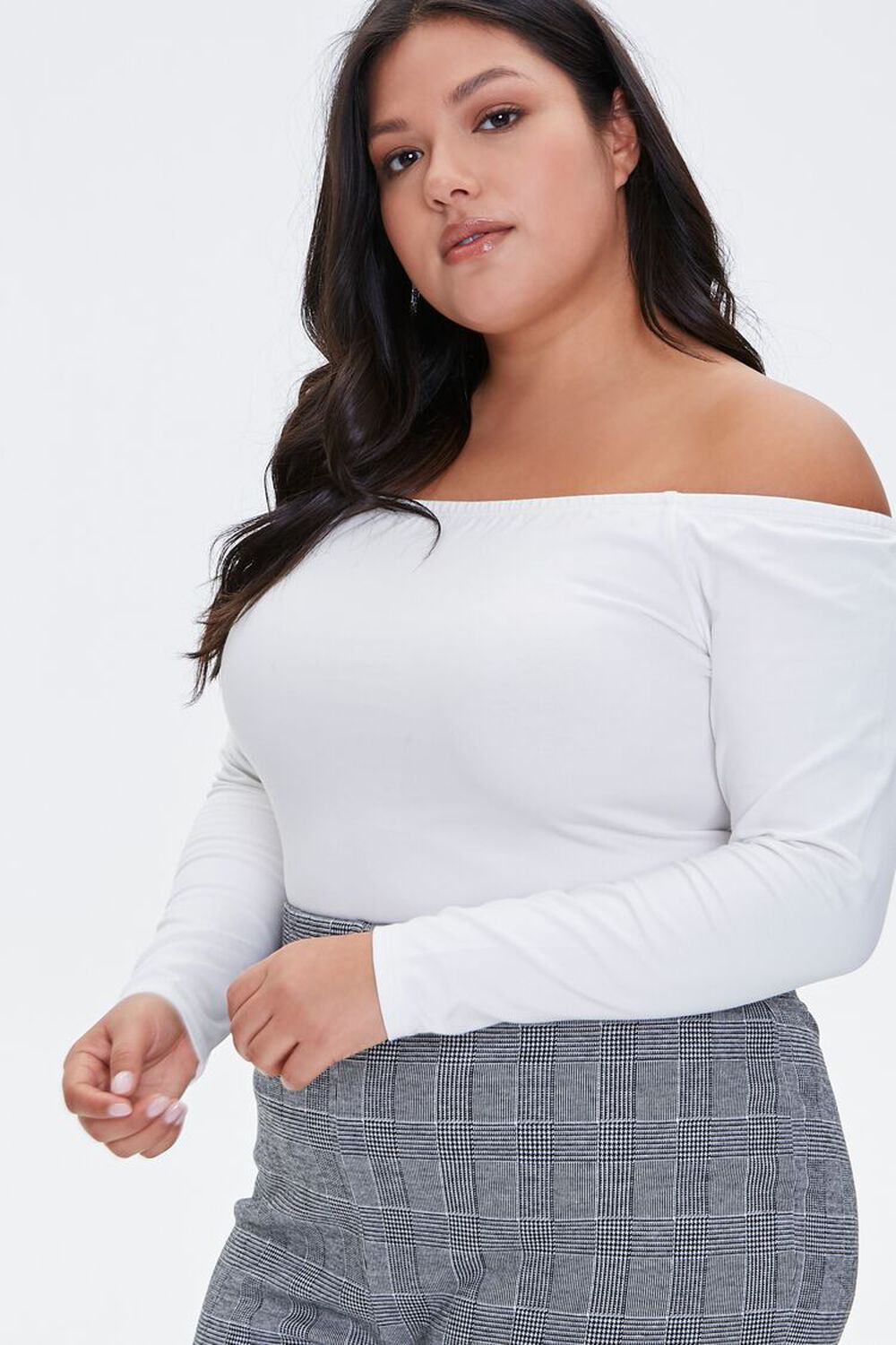 WHITE Plus Size Off-the-Shoulder Top, image 1