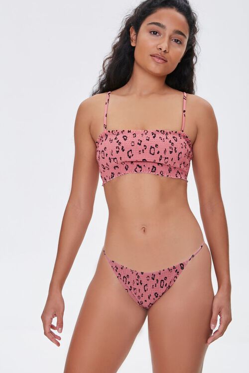 ROSE/BLACK Leopard Print String Bikini Bottoms, image 1