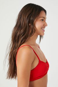 RED Ribbed Ruched Bralette Bikini Top, image 2